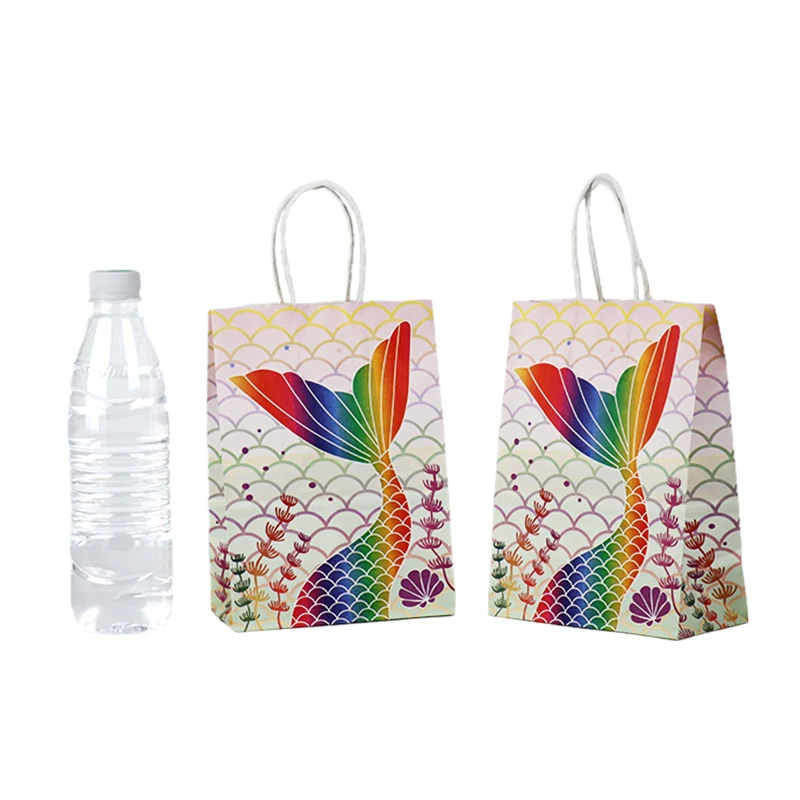 Mermaid Paper Gift Bags with Handle Goodie Bags Little Girls Mermaid Themed Birthday Party Cartoon Theme Paper Bag
