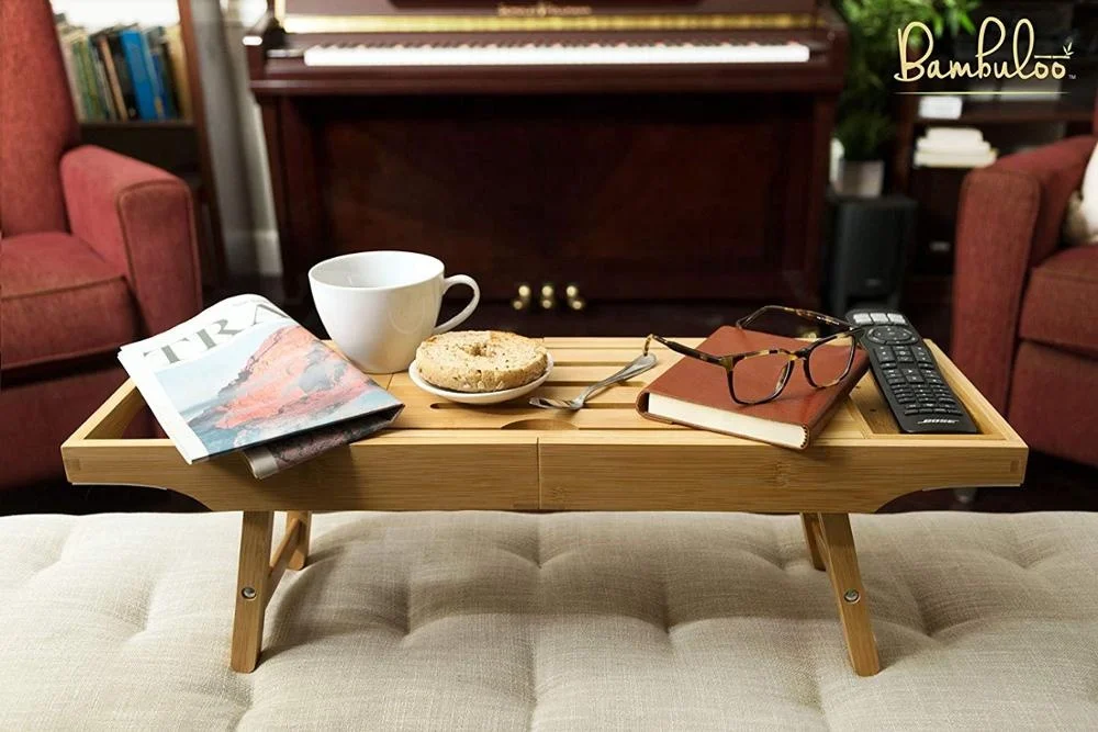 Бамбуковый 2 в 1 полностью регулируемый поднос для ванны и кровать с складными ножками