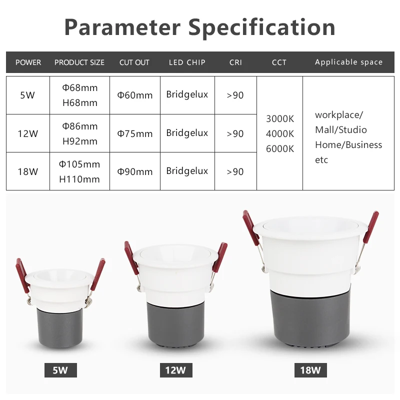 New design mini led spotlights recessed wall wash light downlight beam angle 24 commercial COB Spotlights