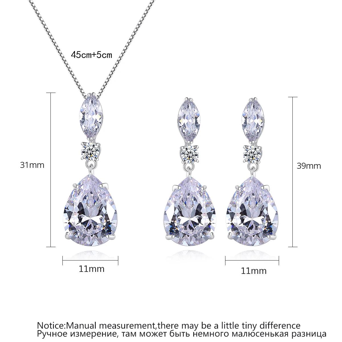 LUOTEEMI White Rhodium Gold Plated Bridal Wedding Jewelry Sets Cubic Zirconia Fancy Women Set