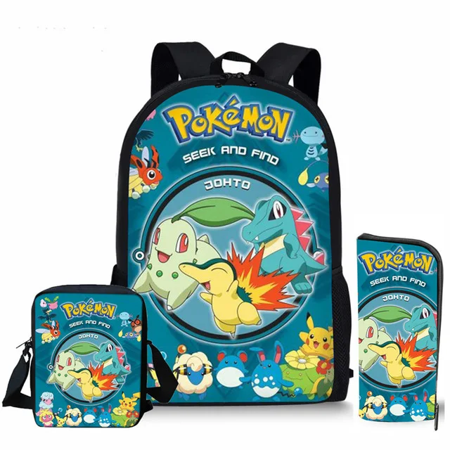 3PCS School Bag Set Cartoon Anime Pokemon Kids Backpack Girls Boys Orthopedic Children Travel Daypack Pikachu Bookbags