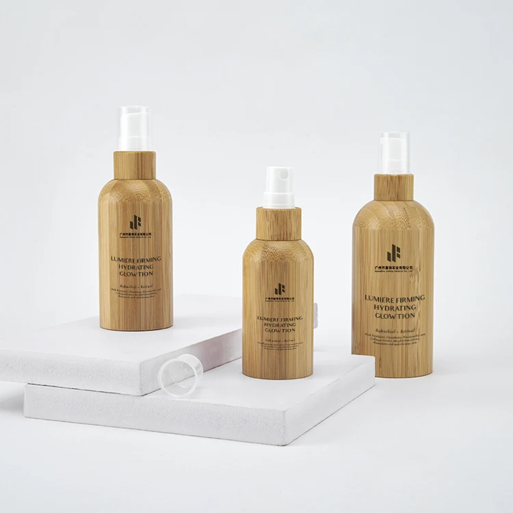 Custom Eco-friendly Wooden Bamboo Glass Spray Pump Dropper Bottle for Cosmetic