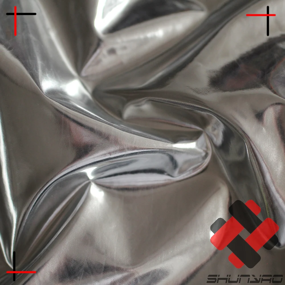 
high reflective pu coating polyester silver foil mirror fabric 
