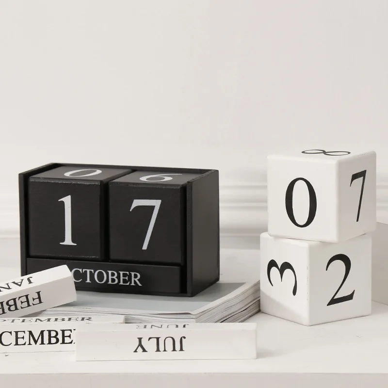 Customized Logo Home Decor Wooden Calendar Block Perpetual Polygon Cube Office Table Art-Style Paper Holder Home Office
