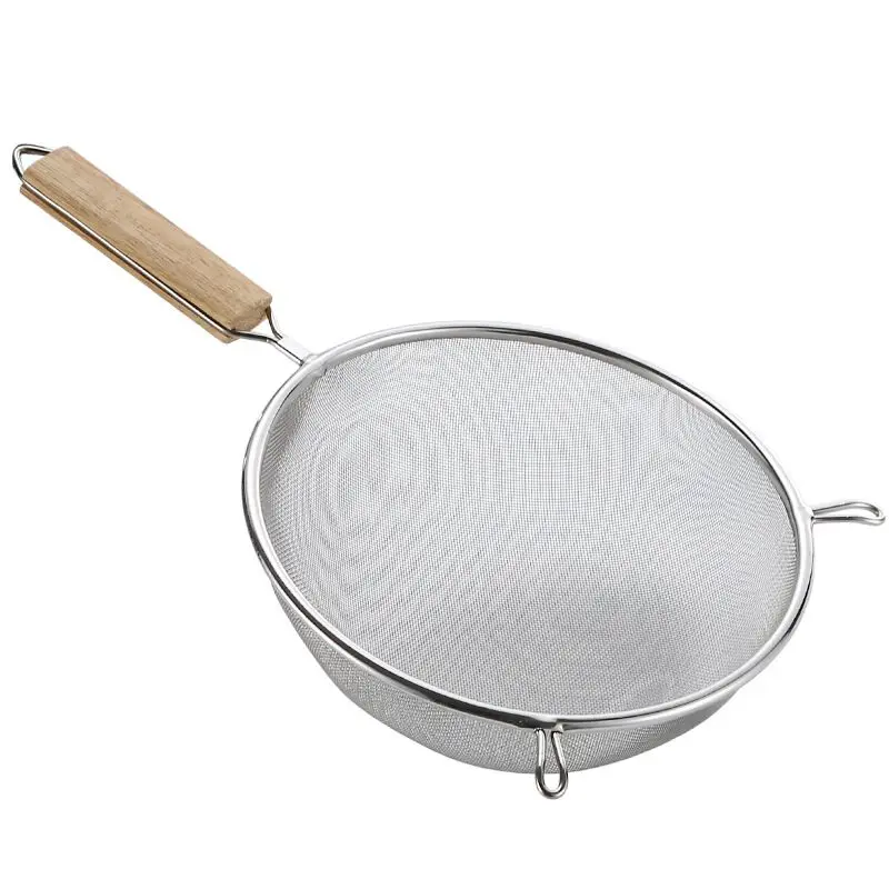 F3-308 Stainless steel short handle double ear net leaky spoon creative red handle flour sieve filter spoon net