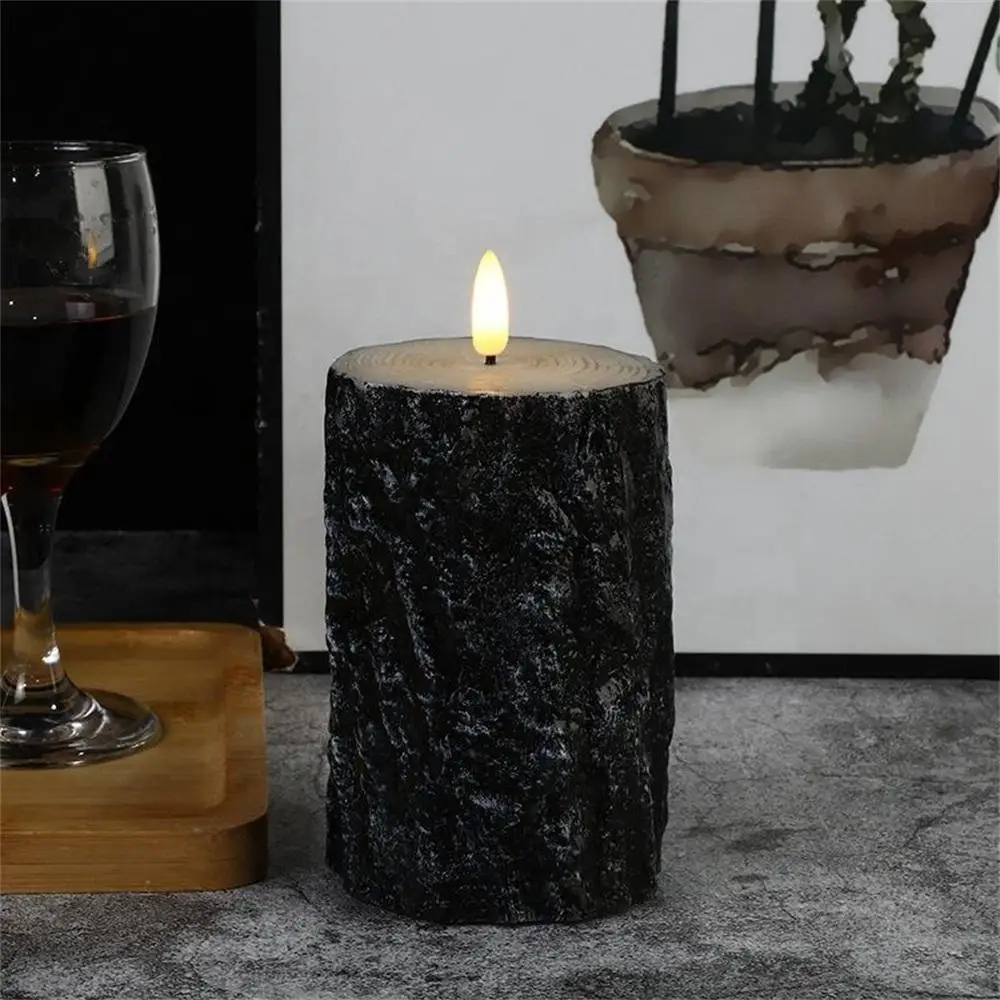 Led Flameless Wax Candle Rocking Paraffin Candle Light Flat Stump Candle Birthday Party Layout Props Halloween Decoration