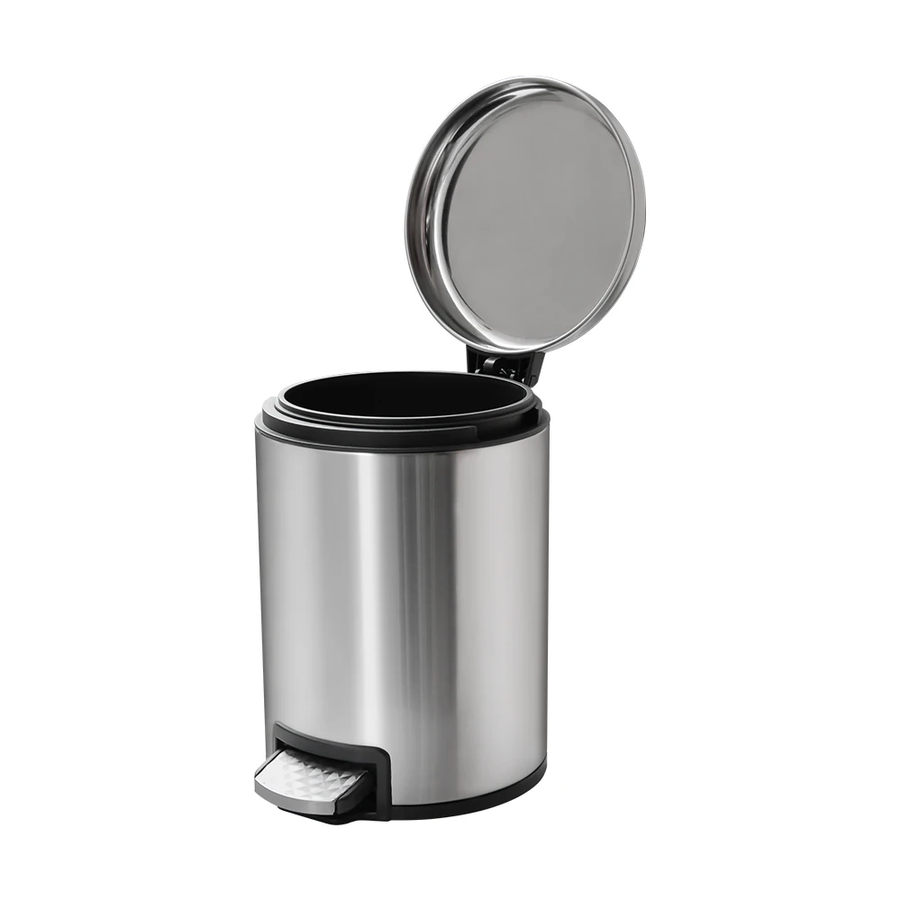 Stainless Steel 1.3 Gallon/5 Liter Round Step Trash Wastebasket Garbage Container Bin with Lid for Bathroom Powder Room Kitchen