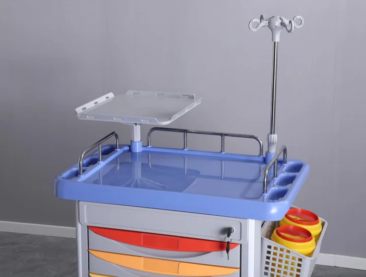Custom Hospital Emergency Cart Medical Mobile Trolley Multifunction ABS Rescue Treatment Trolley  With More Drawer