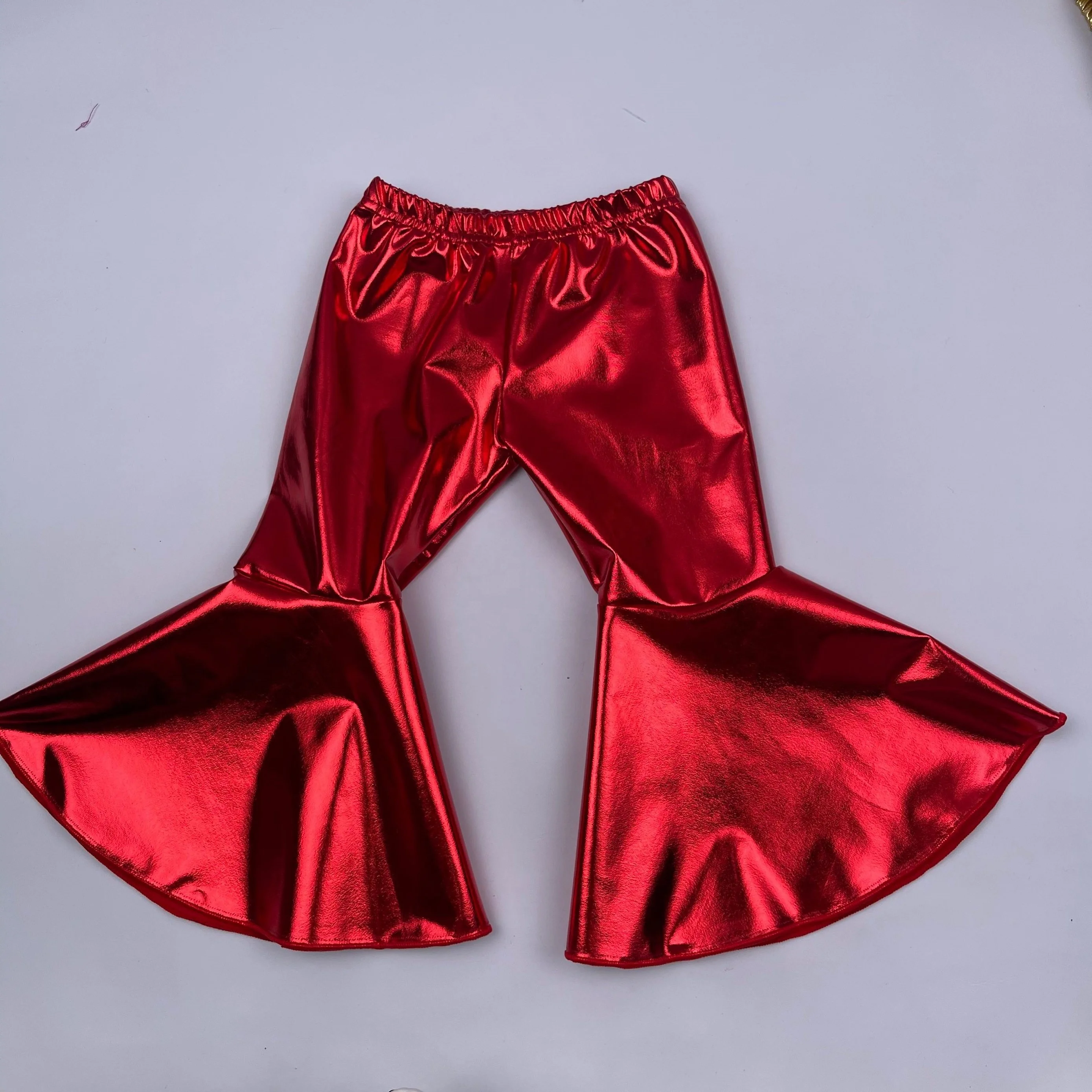 Qingli Oem Hot Sale Baby Casual Pants Toddler Baby Girl Ruffle Leggings Pu Leather Bell Bottoms Flare Pants