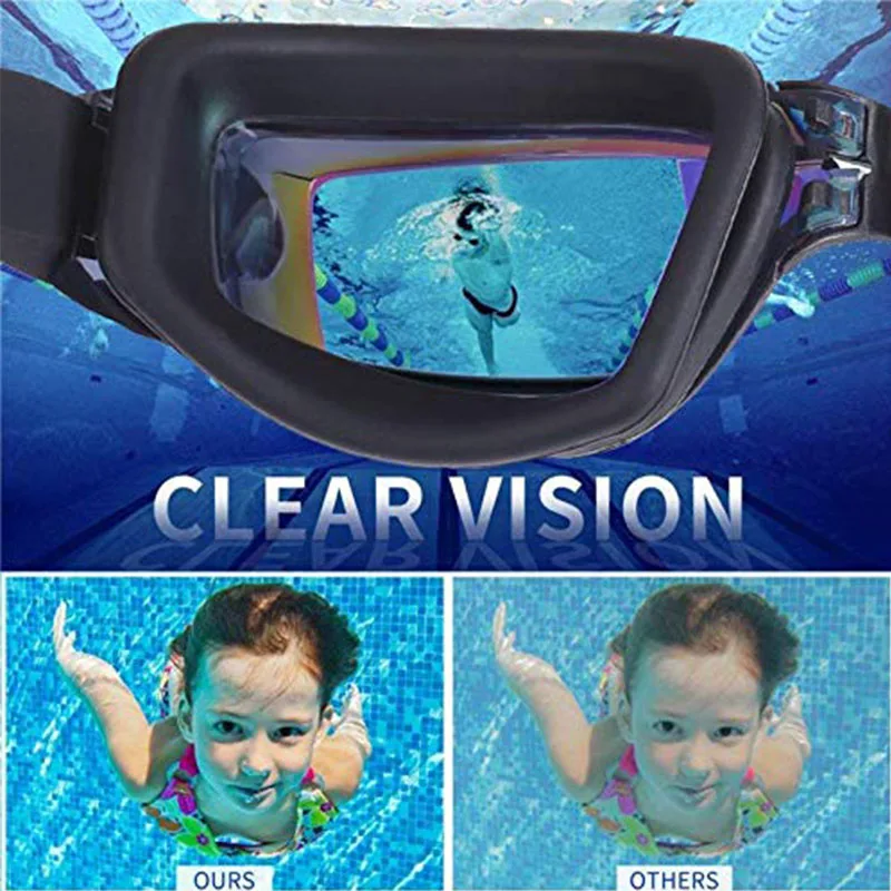 Swimming Glasses Anti-fog UV-protection Mirrored Coating Racing Training Silicone Gasket &Strap PC Lens Big Swimming Goggles