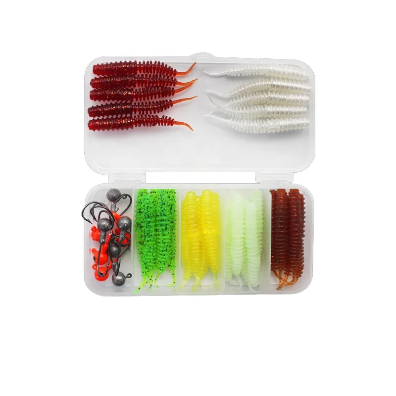 C OEM ODM 40 pieces soft bait free bait box set nude color lead hook fishing accessories soft worm lure set