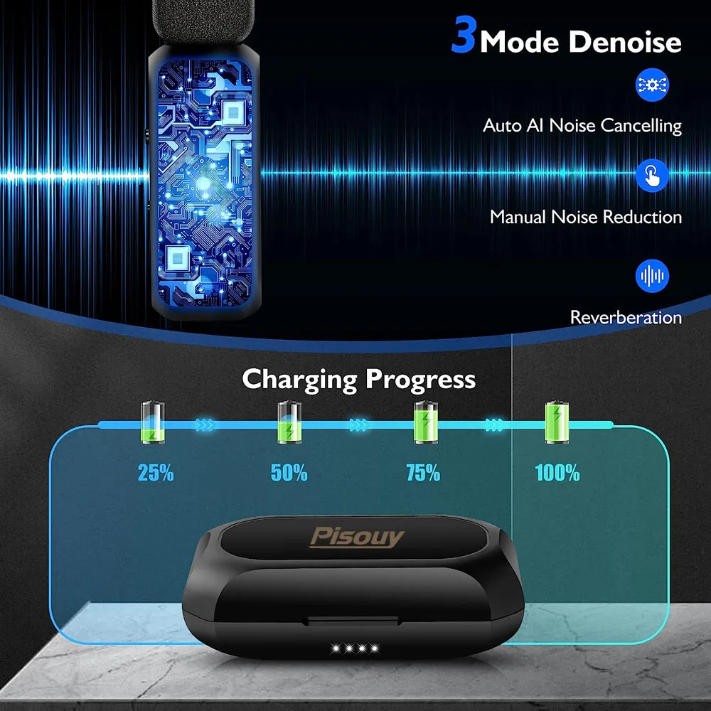 Беспроводной микрофон PISOUY Lavalier с зарядной коробкой для iPhone iPad living