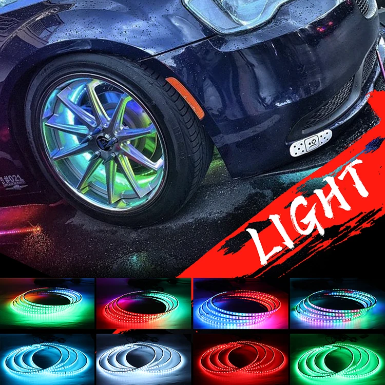 Светодиодные кольца для колес с подсветкой 15,5 дюйма, 4 шт. в одном комплекте, комплект освещения обода, RGB, светодиодное кольцо для колес с управлением через приложение для автомобиля