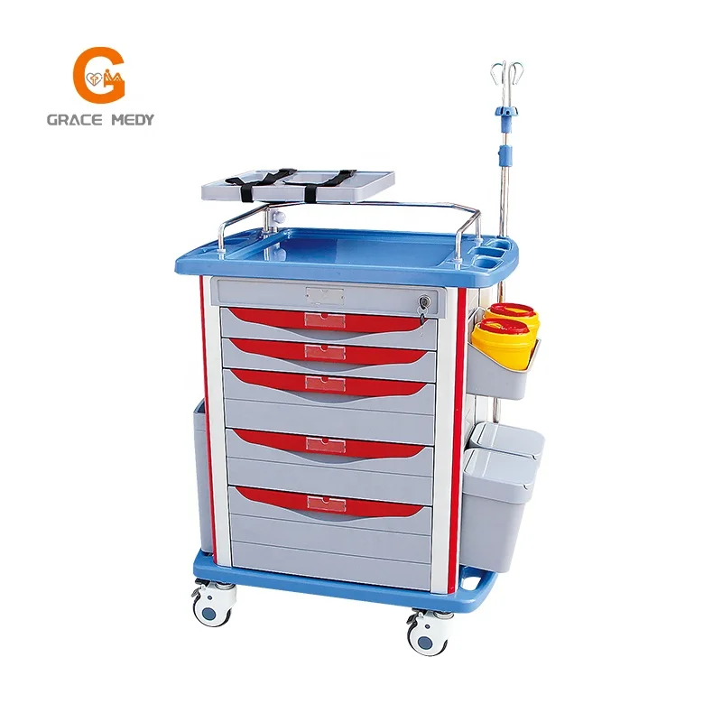 Medical Emergency Trolley Cart for Anesthesia Infusion Patient Transfer & Nursing Record Metal 5 Years Warranty Used Hospitals