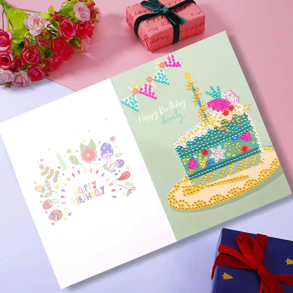 Happy Birthday 5D DIY Special Shaped Diamond Painting Birthday Single Greeting Cards