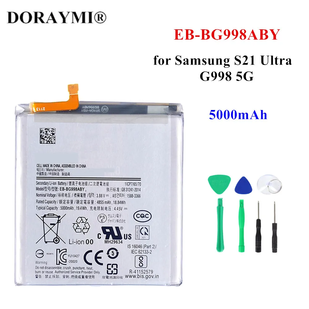 100% Original EB-BG998ABY Battery for Samsung Galaxy S21 Ultra G998 5G Replacement Mobile Phone Batteries 5000mAh