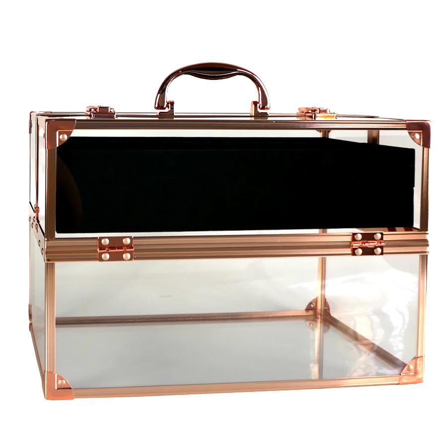 wholesale acrylic clear travel makeup cosmetic organizer storage boxes cases rose gold acrylic makeup case acrylic gift box