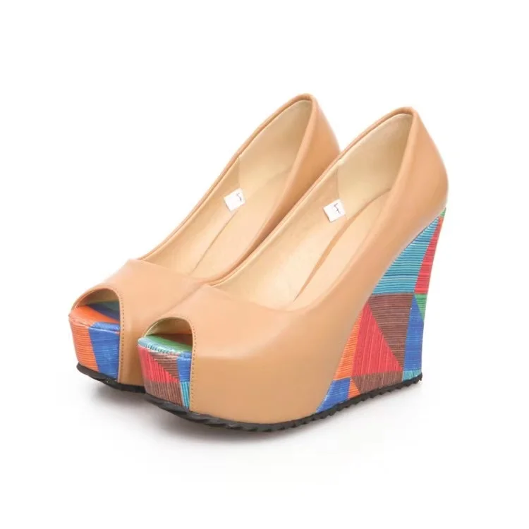 2021 Popular peep toe women leather high wedge sandals
