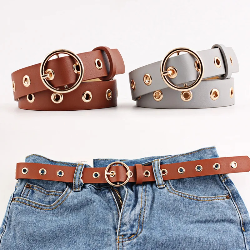 Ladies Round Buckle Wide Leather Aesthetic Punk Belt Decoration