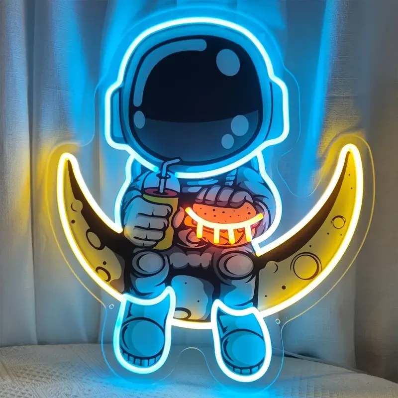 1pc Astronaut Custom Neon Sign, Artwork Handmade Moon Led Lights, Astronaut Sign Home Bedroom Wall Decoration Party Bar