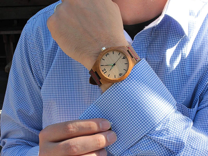 Мужские часы с бамбуковым деревянным ремешком и ремешком из натуральной коричневой кожи, кварцевые аналоговые часы с качественным механизмом Miyota