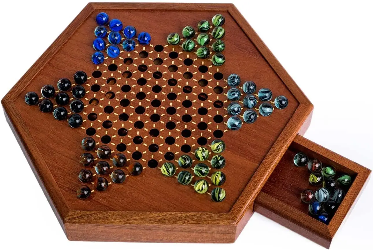 TALKING PET STARTER Checkers Set, Wooden, Built-in drawer for Marbles