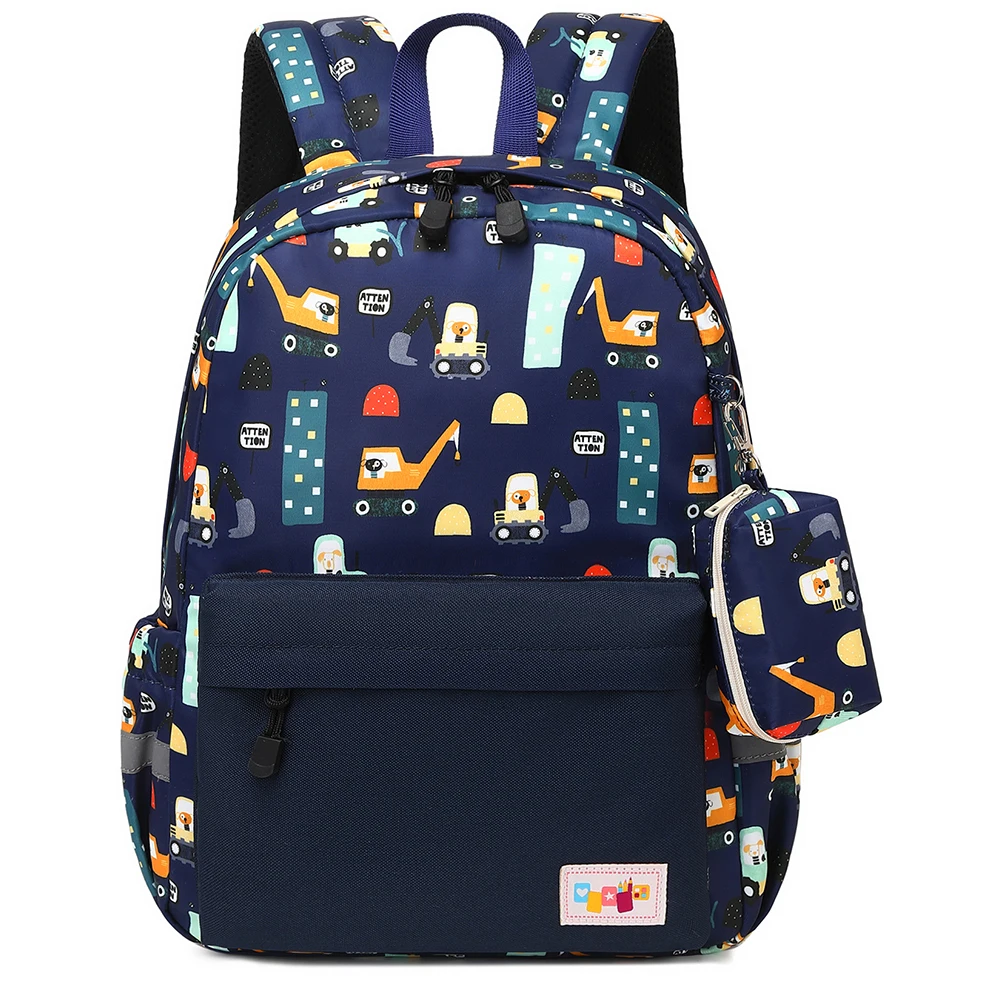 MOQ 50 custom logo car truck crane printing Customize Cartoon kids mochila escolar children bag school backpack for boys