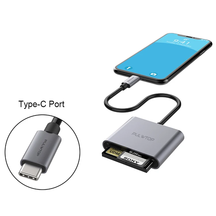 Pulwtop Многофункциональный usb c кард-ридер 3 в 1 мини-usb концентратор с sd кард-ридером