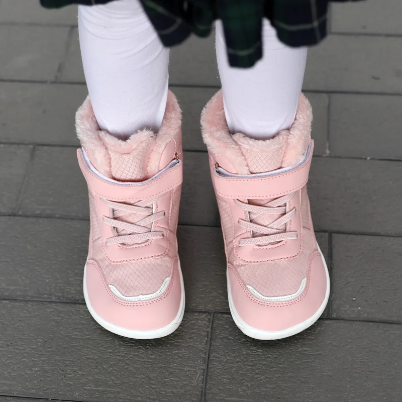 Kids Wide Toe Box Barefoot Shoes Fur Lined Minimalist Zero Drop Sole Walking shoes Winter