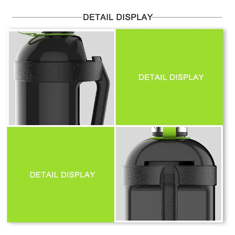 Portable BPA FREE 2.2L easy carry handle GYM sports plastic motivational gallon water bottle jug with strap mobile phone holder