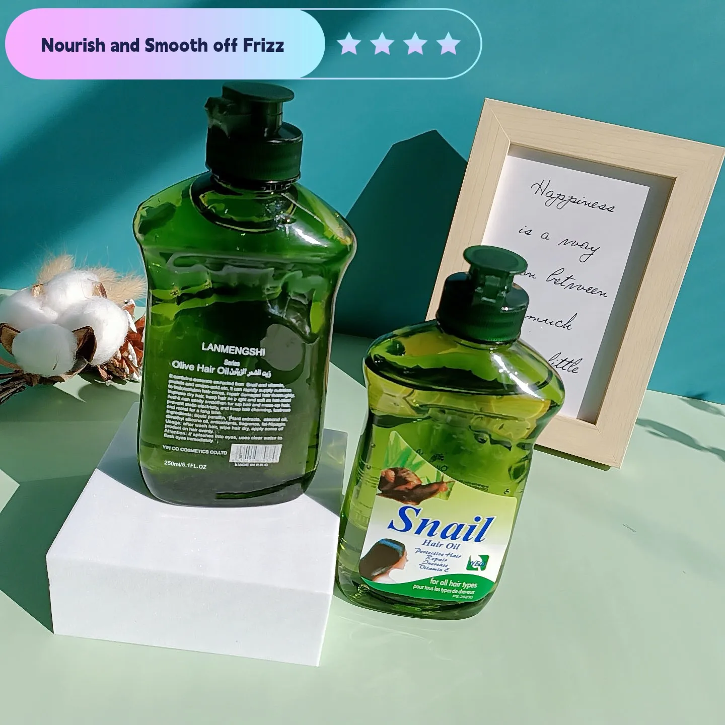 Wholesale Private Label Natural Smooth Hair Oil Shiny Repair Care Growth Olive Hair Oil Snail Hair Oil