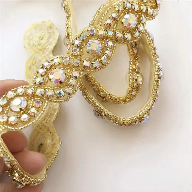 Iron Glue on Bridal Wedding Bridesmaids Dress Gown Diamante Appliques Sash Belt DIY  Silver Crystal Rhinestone Applique