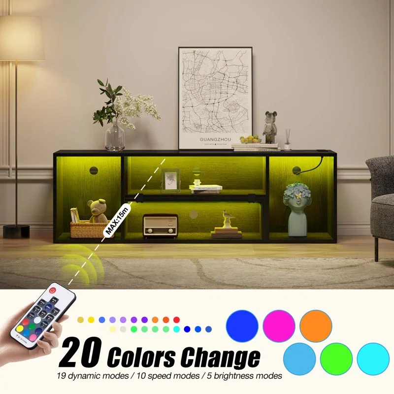 Customized multifunction black TV cabinet with large storage space