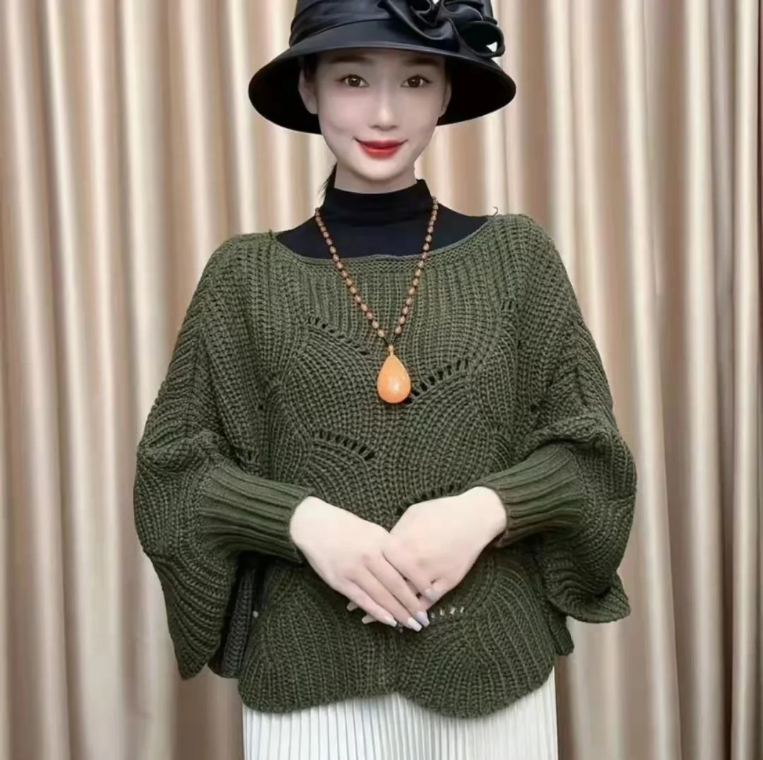 Spring Fall Batwing Off The Shoulder Sweater Women Korean Style Crochet Sexy Crop Top Knitted Women Poncho Sweater For Ladies