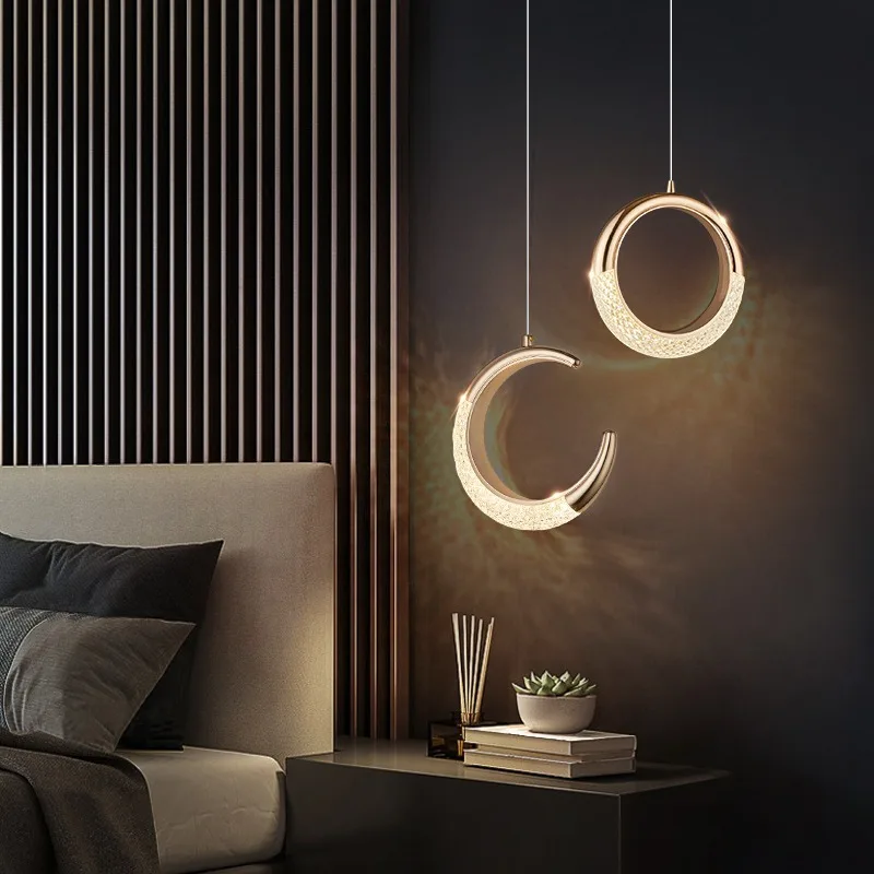 Creative single head moon bedroom bedside chandelier simple personality dining room bar acrylic pendant light