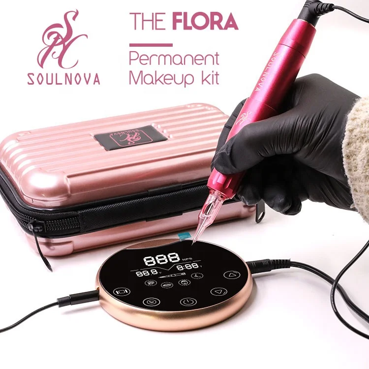 SOULNOVA OEM P90 зеркальный дермограф машинка для перманентного макияжа вращающаяся тату-машинка для бровей полный набор розовый для микроблейдинга