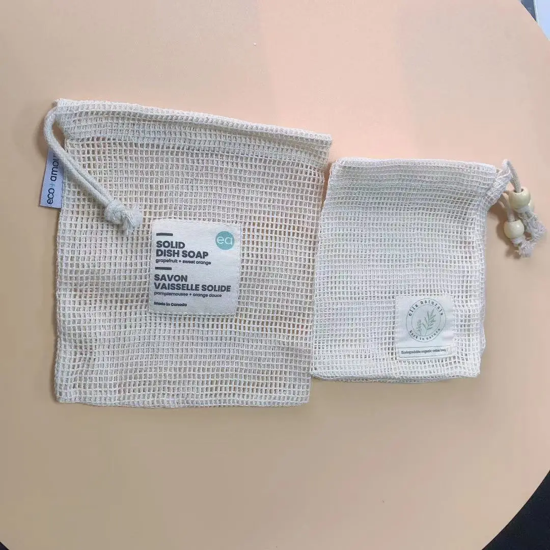 Wholesale Zero Waste Eco friendly cotton mesh drawstring bag for fruits mesh cotton bag