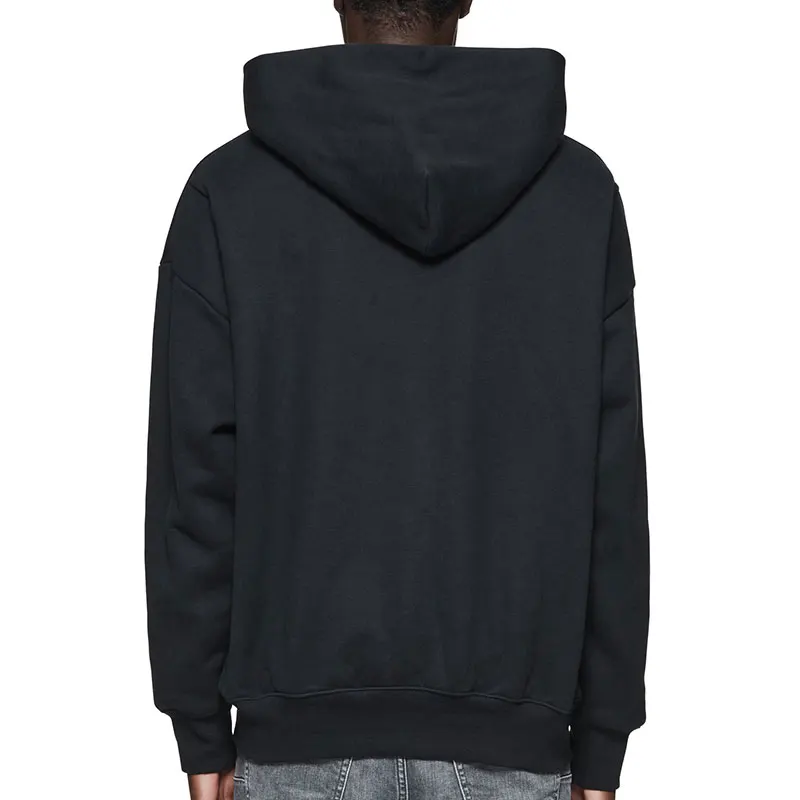 Collegiate Dropped Shoulder Zipper Jacket Oversized Fit Heavyweight Black Fleece Zip Up Men Hoodies