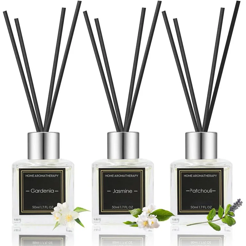 Home Fragrance Products 1.7OZ x 3 Packs Gardenia Jasmine Lavender Reed Diffuser Set Fragrance Oil Diffuser Sticks with Gift Box