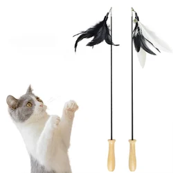 Adorable Cat Interactive Toys Feather Linen Wooden Wand Cat Catcher Teaser Stick