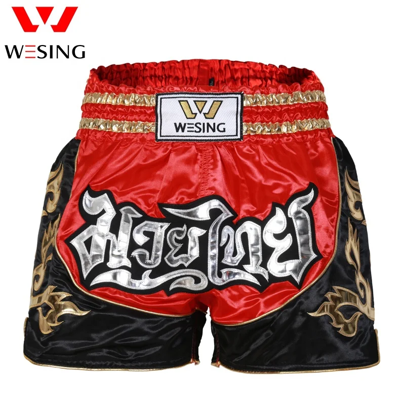 Wesing High Quality Customized Muay Thai Shorts Black Fabric Wholesale Muay Thai Boxing Shorts