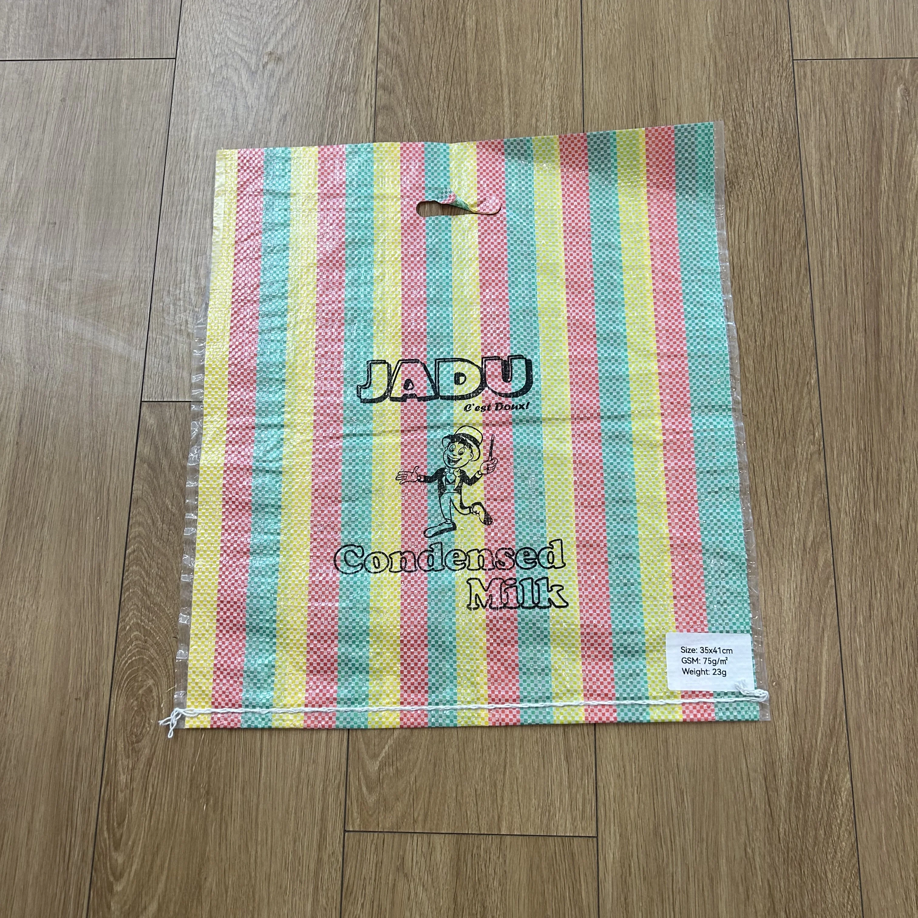 Ghana Multi-color Stripes Laminated PP Woven Shopping Bag Polypropylene Market Sacks With D-cut Handle For Grocery Packaging