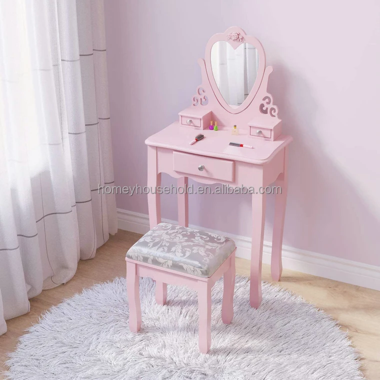 Heart-Shaped Mirror Dressing Table Simple Style Drawer Dresser Table With Stool Bedroom Furniture