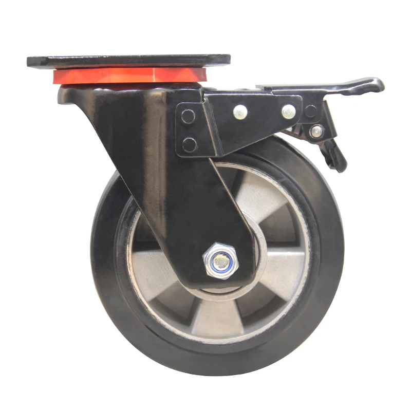 4inch Black natural rubber wheels castor wheel heavy-duty aluminum core Container Rolling Furniture rubber casters