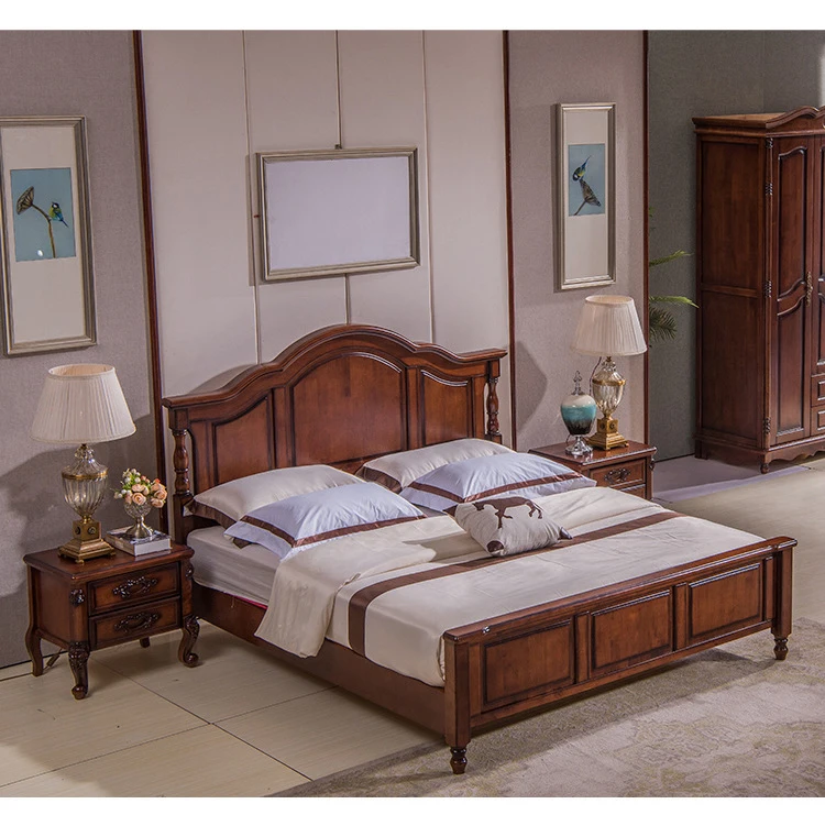 America style luxury high quality bedroom wooden furniture king queen size solid walnut oak ash wood 1.8 meter 1.5 meter beds