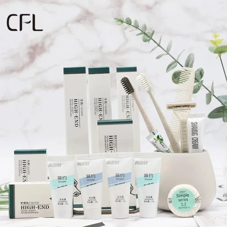 Luxury 5 Stars Hotel Personalized Eco Package Toothbrush Cosmetics Shampoo Bath Gel Soap Hotel Amenities Set