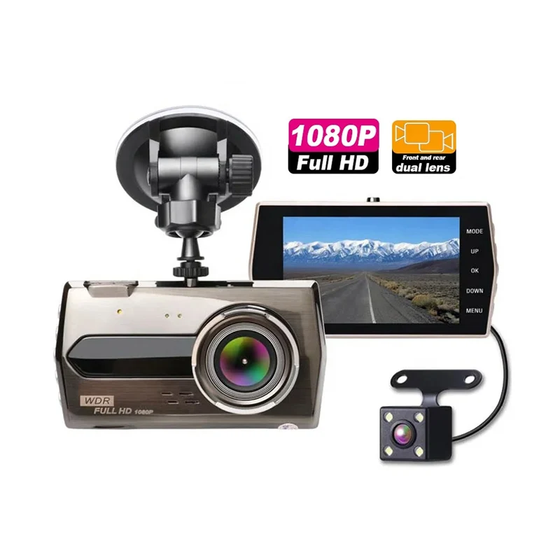 4 inch Car Dashcam Dual Camera 1080p Hd Mini Car Dvr 2 Channel Dash Camera Front And Rear