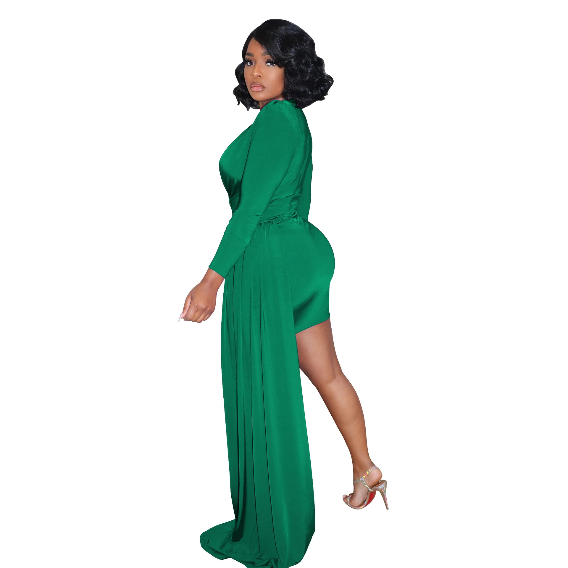 Fashionable Deep V-Neck Sexy Short Dress Autumn Long Sleeve Bandage Dresses Women Bodycon Dress