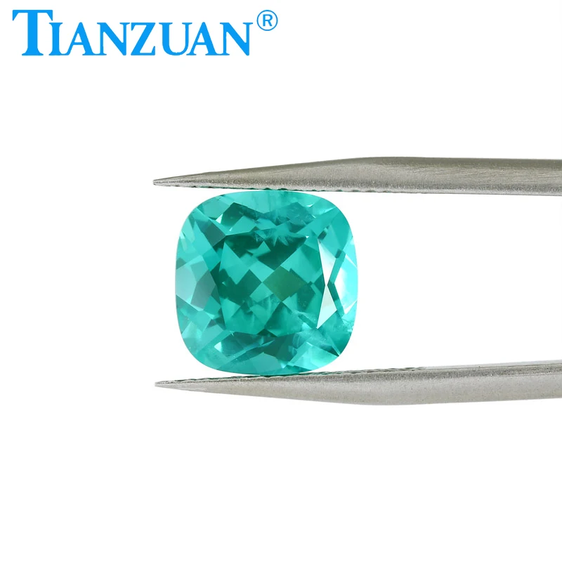 Cushion shape lab grown Paraiba color Yttrium Aluminum Garnet Cultivated Tsavorite with inclusions artificial gem stone
