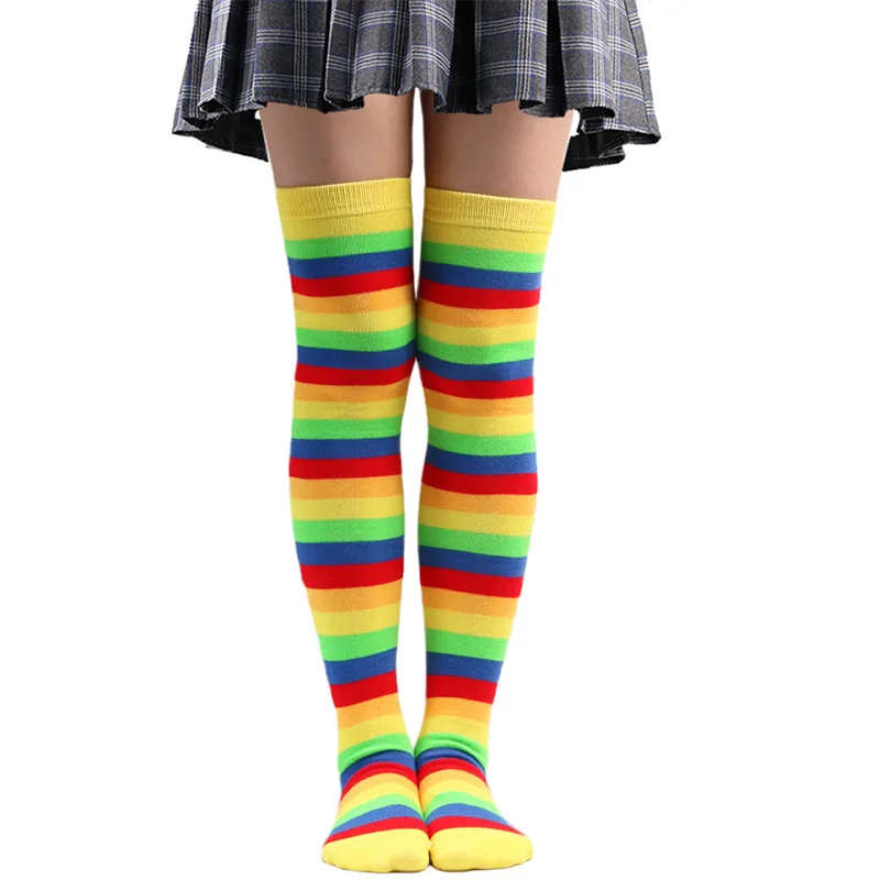 Wholesale Thigh High Over The Knee Knitted Rainbow Stripes Socks For Woman